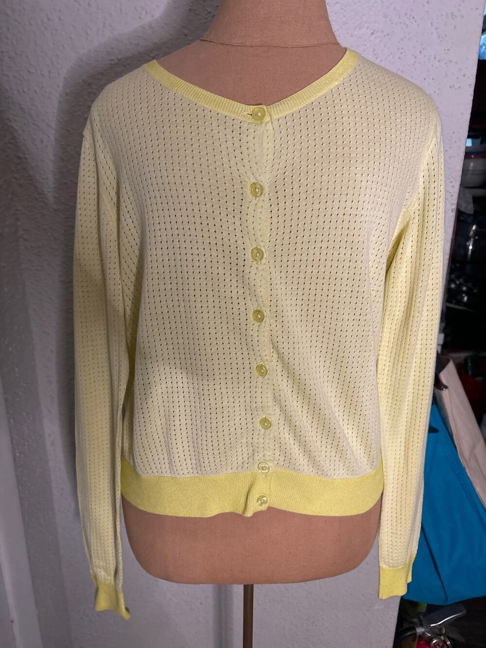 CAbi Women's Yellow Button Down Cardigan Sweater M Academia Preppy Classic Cozy